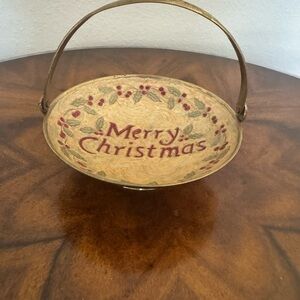 Merry Christmas Decorative Brass and Enamel Candy Dish /  Basket